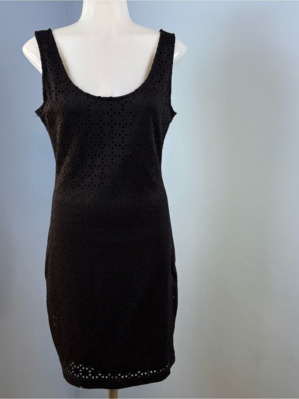 Savannah Black Laser-Cut Scoop Neck Mini Dress